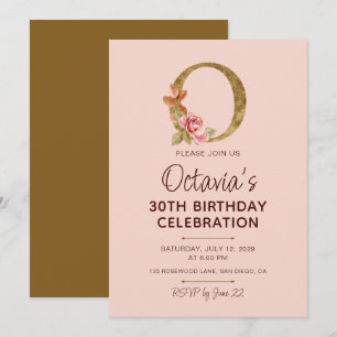Letter O Gouden Monogram Roze Rozen Kaart