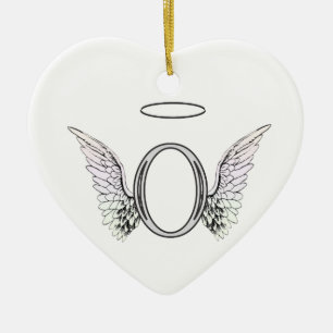 Letter O Initiaal Monogram met Angel Wings & Halo Keramisch Ornament
