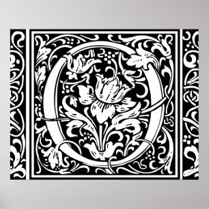 Letter O Medieval Monogram Initiaal Poster