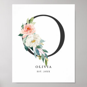 Letter O Monogram Waterverf Perzikflessen ursery Poster