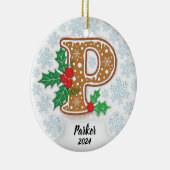 Letter P Aangepaste naam Monogram Kerstmis Keramisch Ornament (Rechts)