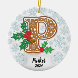 Letter P Aangepaste naam Monogram Kerstmis Keramisch Ornament
