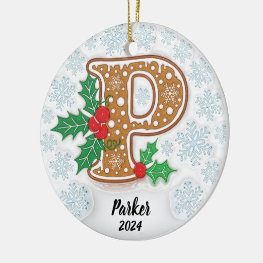 Letter P Aangepaste naam Monogram Kerstmis Keramisch Ornament (Links)