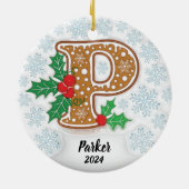 Letter P Aangepaste naam Monogram Kerstmis Keramisch Ornament (Achterkant)