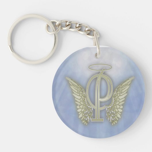 Letter P Angel Monogram Sleutelhanger (Voorkant)