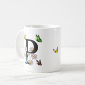 Letter P Bloemensvlinder Monogram Initiaal    Koffiemok (Voorkant links)