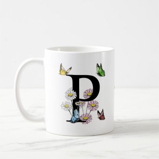 Letter P Bloemensvlinder Monogram Initiaal    Koffiemok (Links)
