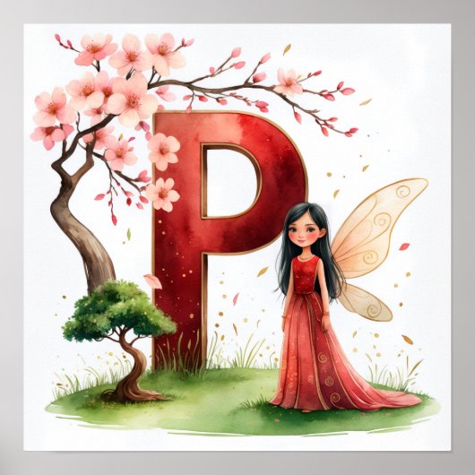 Letter P Bonsai Tree Fairy Poster Japanese Garden (Devant)