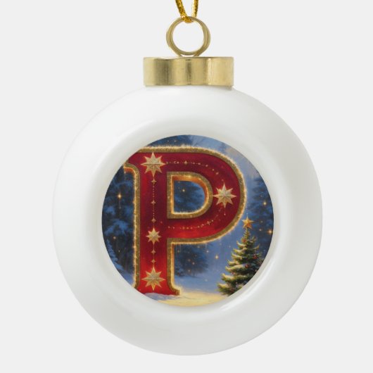 Letter P Christmas Pine Tree Personalized Initial Keramische Bal Ornament (Voorkant)