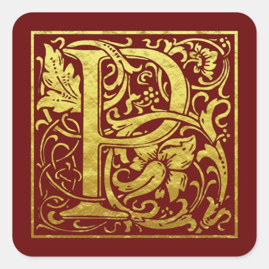 Letter P Eerste letter Faux Gold Vierkante Sticker (Voorkant)