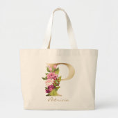 Letter P Elegant Floral Gold Monogram Grote Tote Bag (Voorkant)