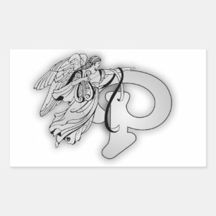 Letter P Engel Monogram Initiaal Rechthoekige Sticker