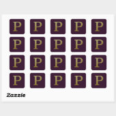 Letter P Gold Square Sticker (Vel)