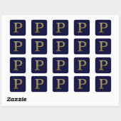 Letter P Gold Square Sticker (Vel)