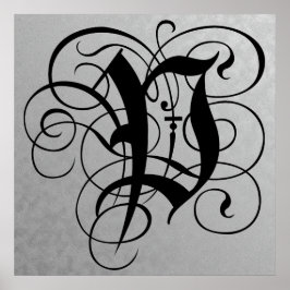 Letter P, Gothic Monogram Black Poster