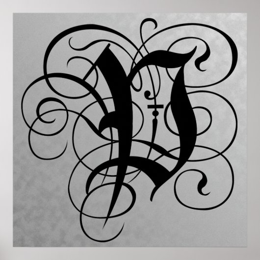 Letter P, Gothic Monogram Black Poster (Voorkant)
