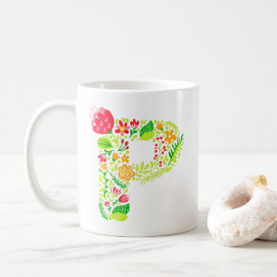 Letter P in Flowers Coffee Mok