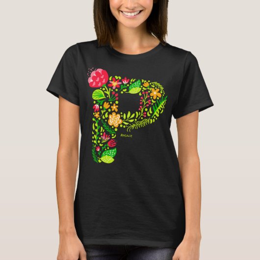 Letter P in Flowers T-Shirt (Voorkant)