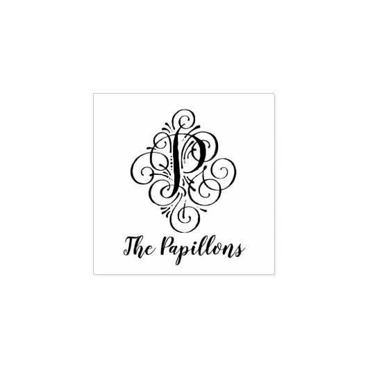 Letter P Initiaal Elegant Flourish Monogram Naam Rubberstempel (Afrduk)