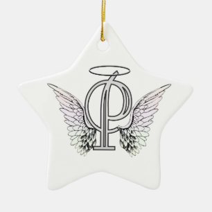 Letter P Initiaal Monogram met Angel Wings & Halo Keramisch Ornament