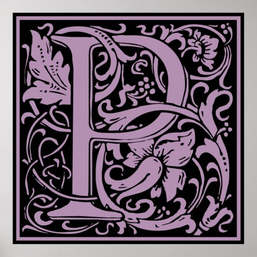 Letter P Medieval Monogram  Initiaal Poster (Voorkant)