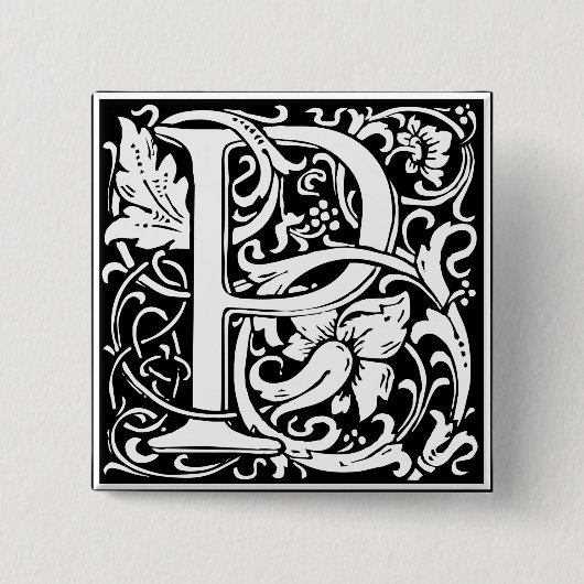 Letter P Medieval Monogram  Initiaal Vierkante Button 5,1 Cm (Voorkant)