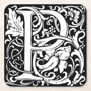Letter P Middeleeuwse Monogram Art Nouveau Vierkante Kartonnen Onderzetter