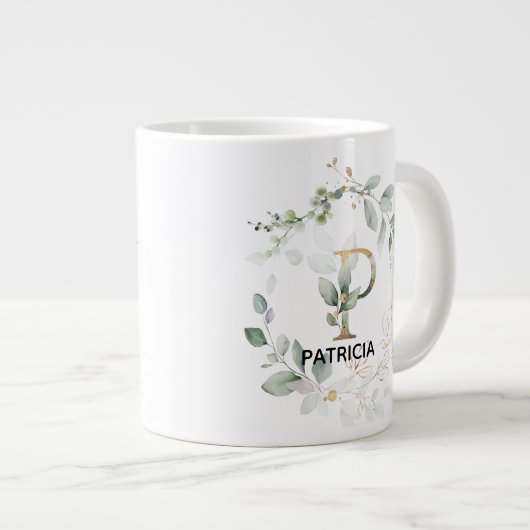 Letter P Monogram Initiaal Mok met Greenery Wreate (Voorkant rechts)