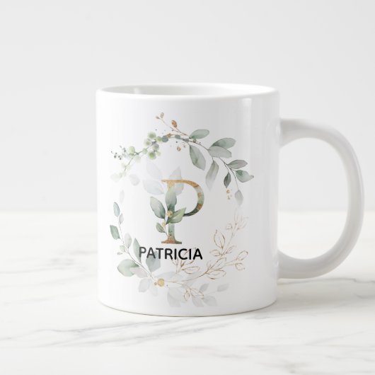 Letter P Monogram Initiaal Mok met Greenery Wreate (Rechts)