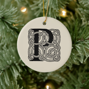 Letter P Monogram Vintage Keltische Knoopprint Keramisch Ornament