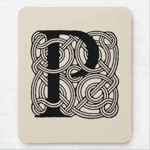 Letter P Monogram Vintage Keltische Knoopprint Muismat