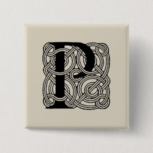 Letter P Monogram Vintage Keltische Knoopprint Vierkante Button 5,1 Cm