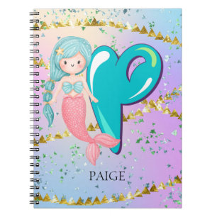 Letter P Monogram Waterverf Cute Mermaid Nursery Notitieboek