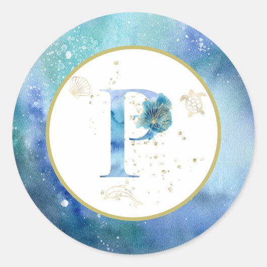 *~* LETTER P - Nautische strandenvelop Sticker (Voorkant)