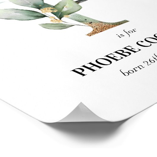 Letter P New Baby Monogram Birth Print Greenery (Hoek)