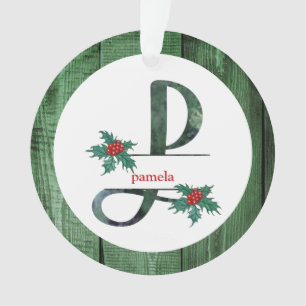 *~* Letter P Rustic Kerstmis FOTO Wood AP44 Ornament