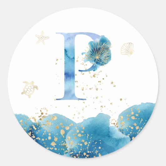 *~* LETTER P - Zee Ocean Beach Envelope Sticker (Voorkant)
