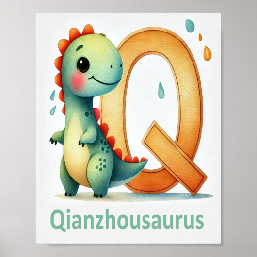 Letter Q, Dinosaur Alphabet Waterverf Poster (Voorkant)