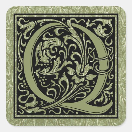 Letter Q Eerste Letter Monogram Vierkante Sticker (Voorkant)
