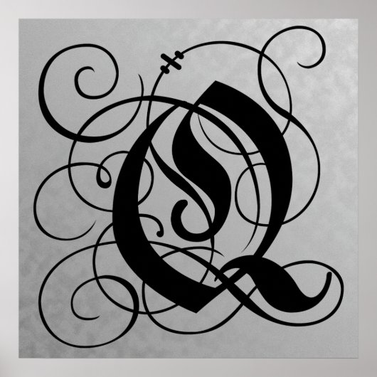 Letter Q, Gothic Monogram Black Poster (Voorkant)