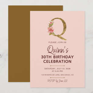 Letter Q Gouden Monogram Roze Rozen Kaart