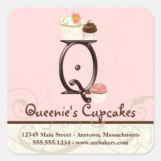 Letter Q Monogram Cupcake Logo Zakelijke Stickers (Voorkant)