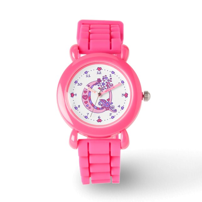 Letter Q roze monogram gepersonaliseerde meisjes h Horloge (Voorkant)