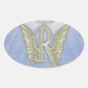 Letter R Angel Monogram Ovale Sticker