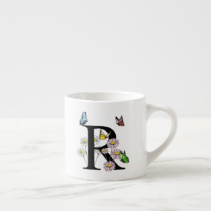 Letter R Bloem Vlinder Monogram Initiaal Espresso Kop