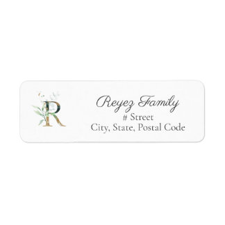 Letter R Botanisch Monogram Elegant Adres Etiket