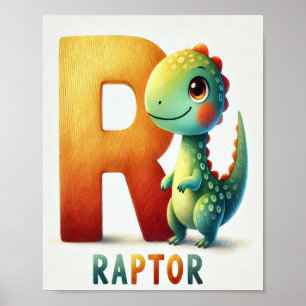 Letter R, Dinosaur Alphabet Waterverf Poster