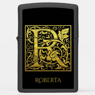 Letter R Eerste letter Goud op zwart