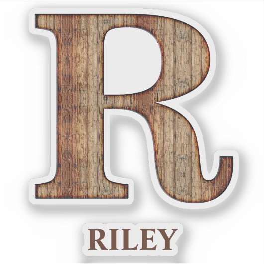 Letter R-houtextuur met aangepaste naam Sticker (Voorkant)