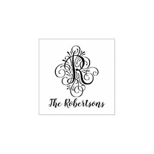 Letter R Initiaal Elegant Flourish Monogram Name Rubberstempel